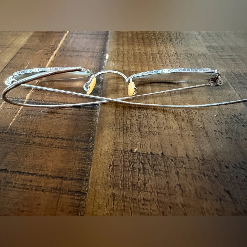 Vintage Silver Wire Rim Glasses Textured Metal USA
